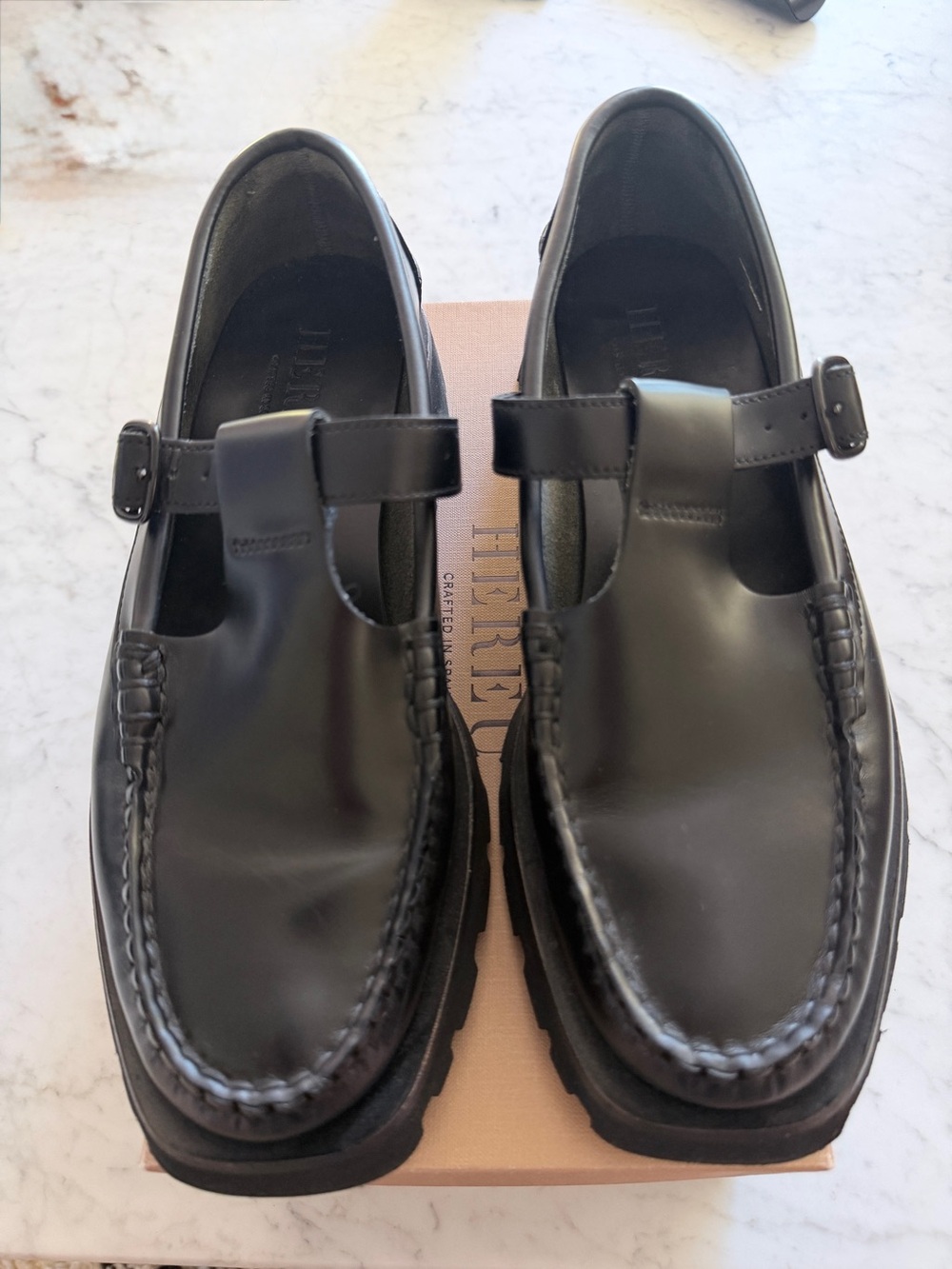 Hereu Alber Black Tread Sole T-bar Loafer